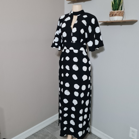 Truth & Fable Womens Keyhole Black/White Maxi Dress Sz S Side Slit Evening - Picture 6 of 16
